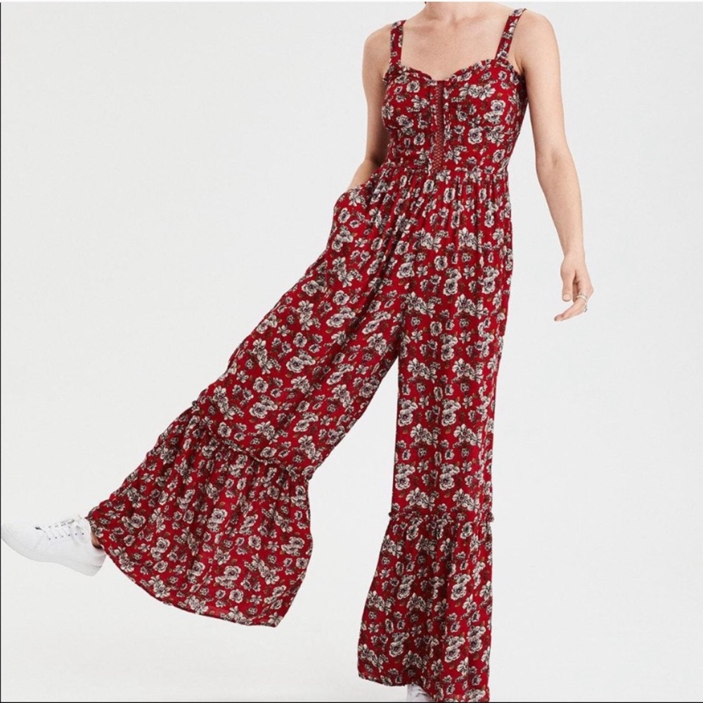 American Eagle floral flare leg jumpsuit, 00 / XS
